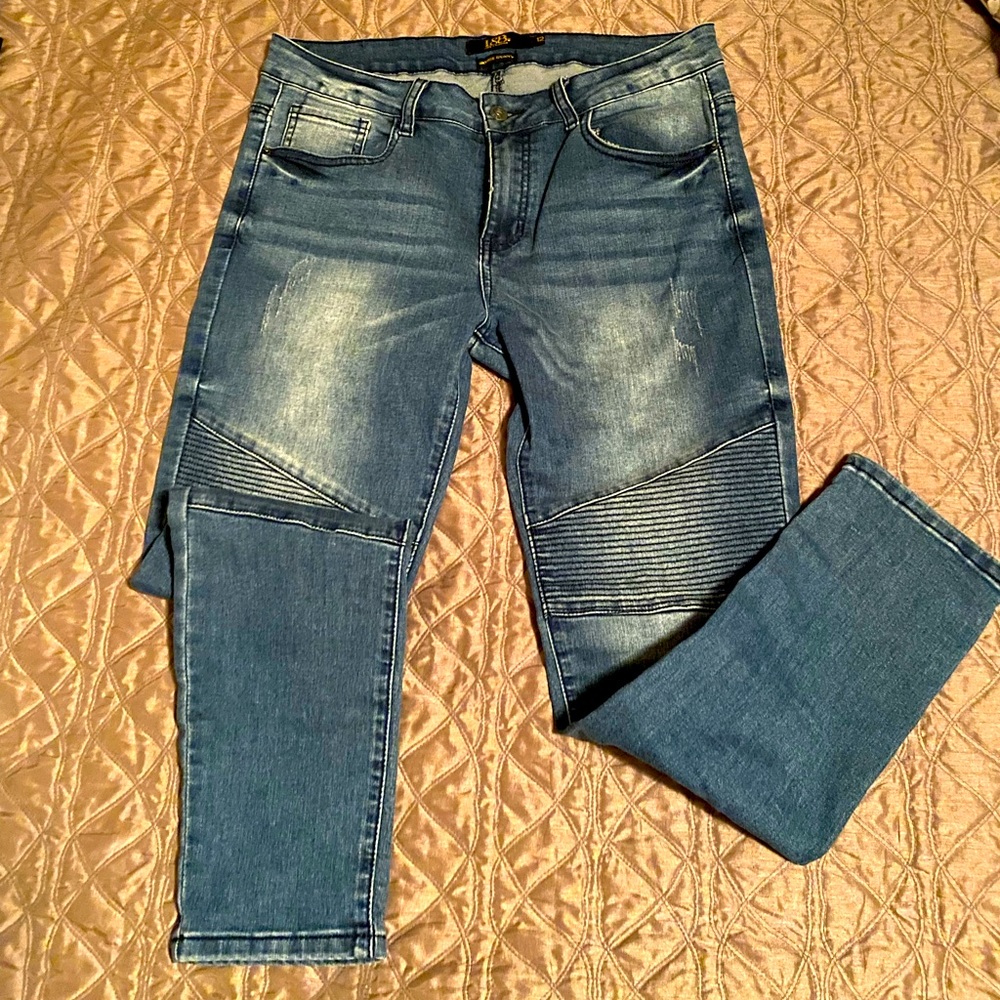 Lucky and Blessed Moto Style Skinny Jeans (listed mid rise, fit low)